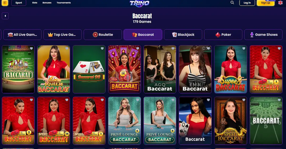 Trino Casino live baccarat table with real dealer