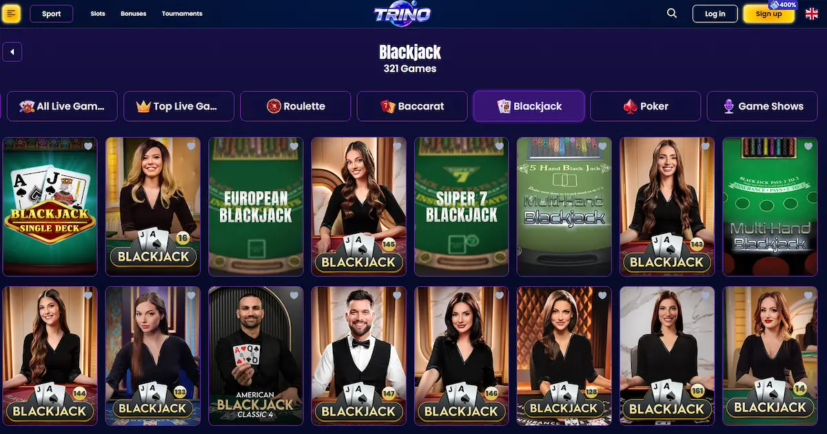 Trino Casino live blackjack table with VIP seating