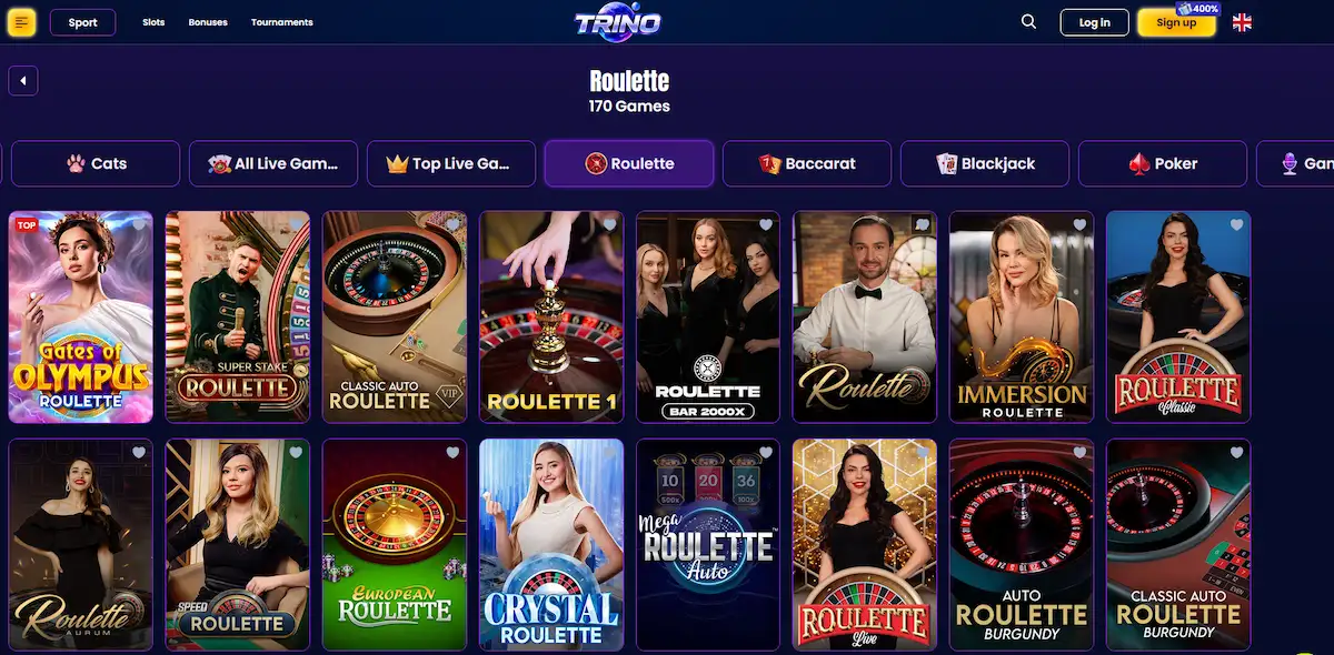 Trino Casino live roulette wheel and betting table